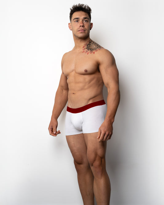Peloche Boxer Brief White & Maroon