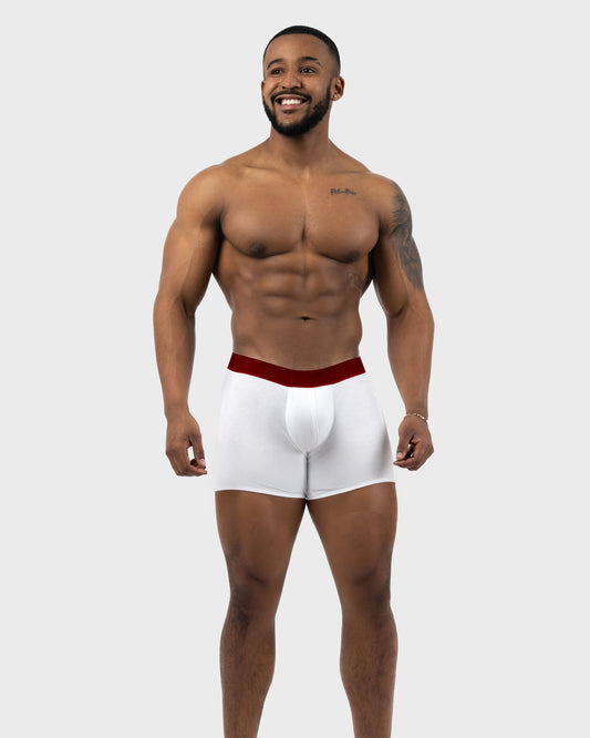 Peloche Extra Length Boxer Brief White & Maroon
